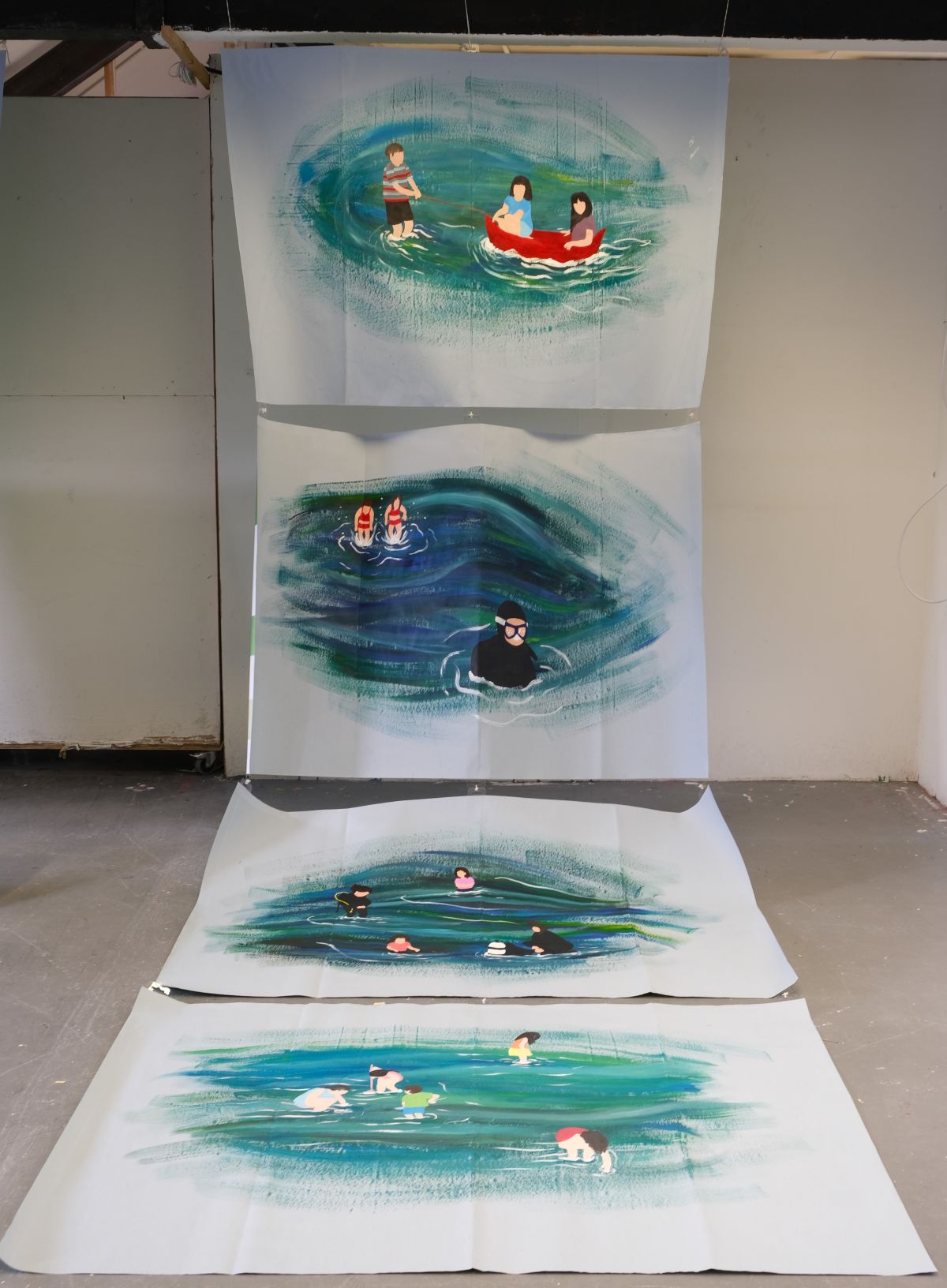 We Spent a Lot of Time at the Beach When We Were Little. Acrylic on advertisement paper, 446 x 151cm