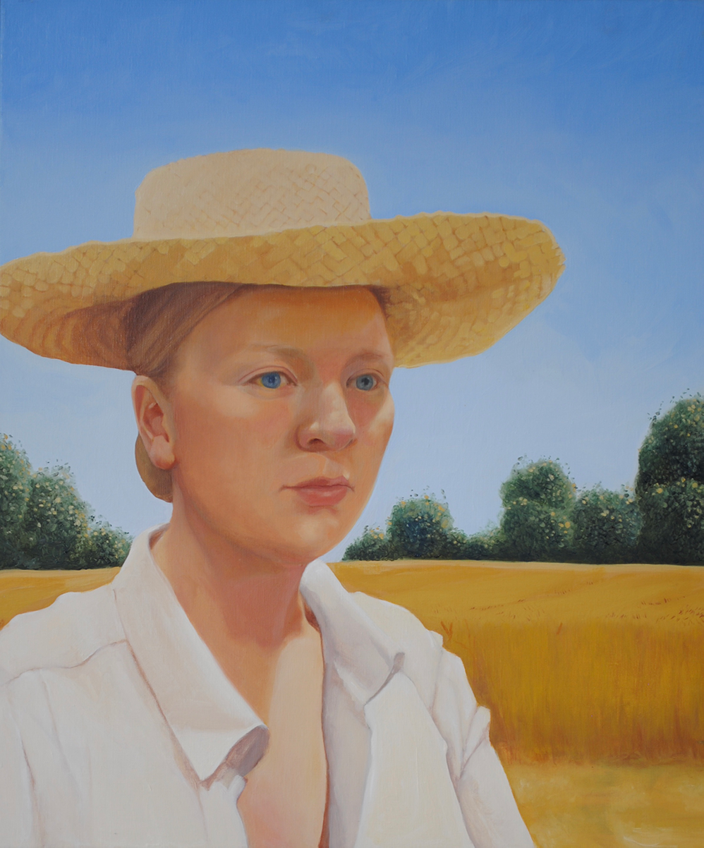 Bardot Hat (self-portrait), 2021. Oil on linen, 50 x 60cm