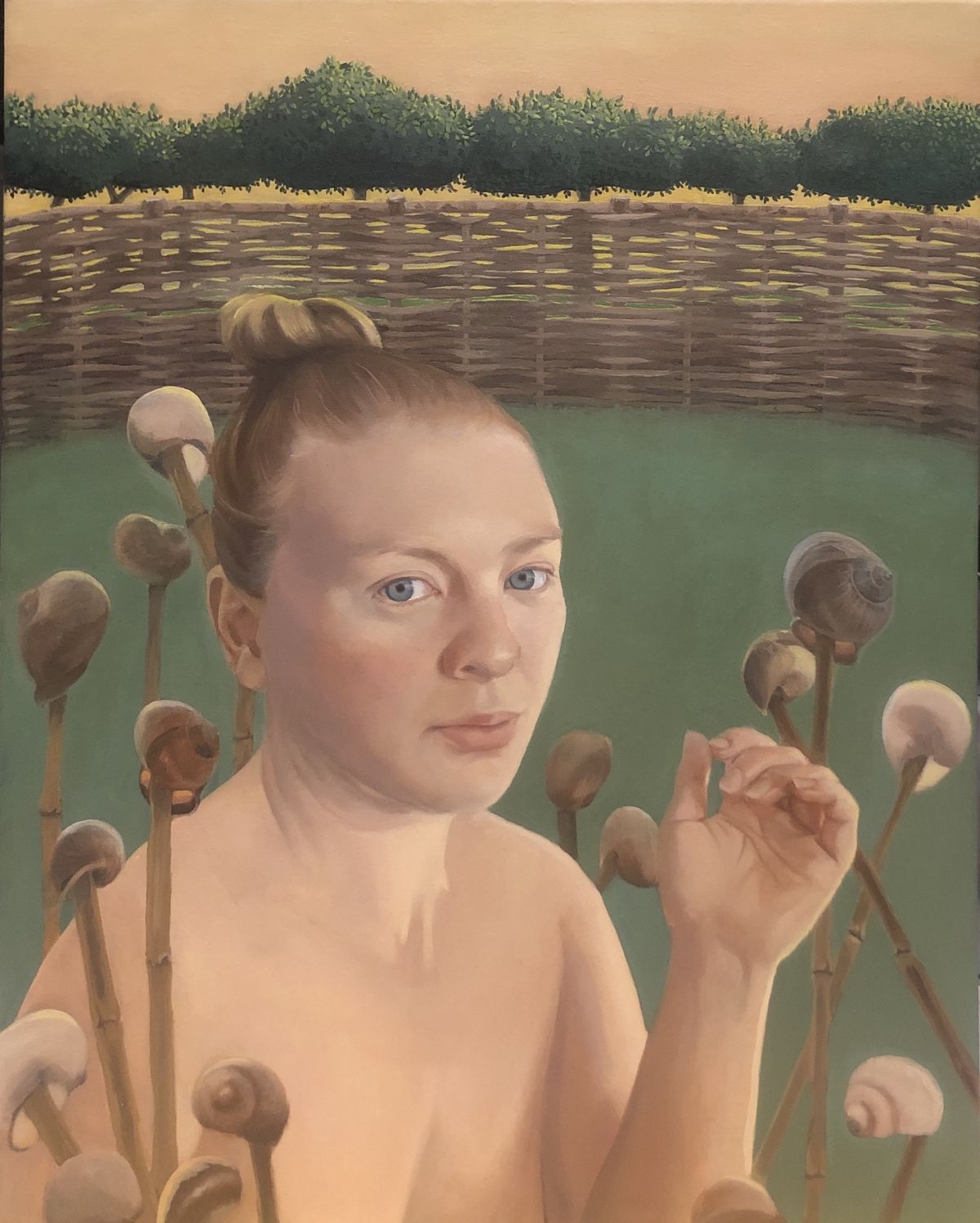 Snail Shells (Self-portrait), 2020. Oil on canvas, 50 x 40cm