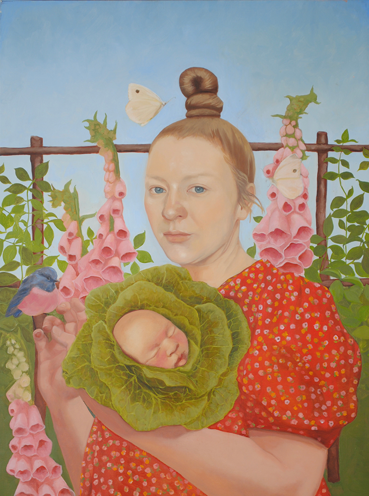 Cabbage Baby (self-portrait), 2021. Oil on linen, 80 x 60cm